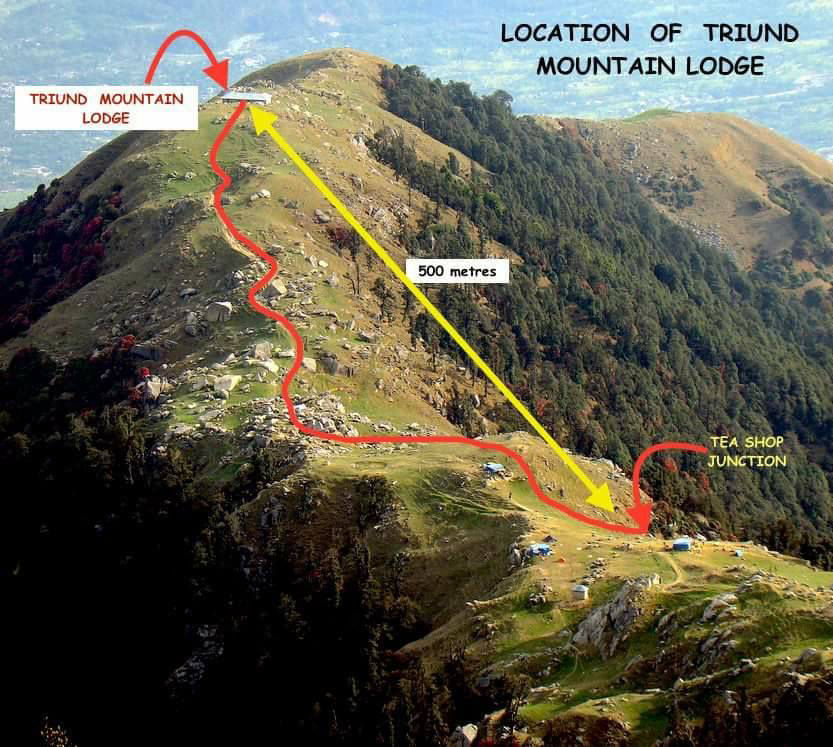 Locate triund mountain lodge and camping